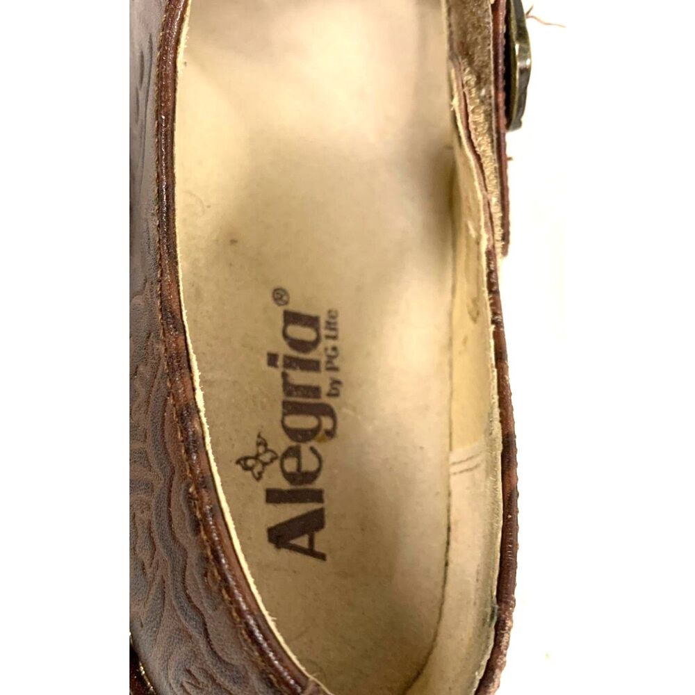 Alegria Paloma Embossed Brown Leather Mary Jane Clogs Size 38 (7.5) - Picture 6 of 7